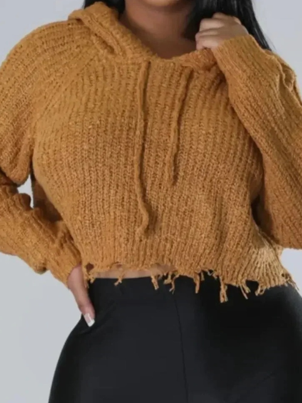Zaful Distressed Mustard Zip-Front Hooded Sweater - Women